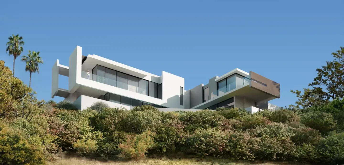 10 best architectural visualization studios Modern hillside villa architectural visualization with cantilevered volumes and panoramic glass walls