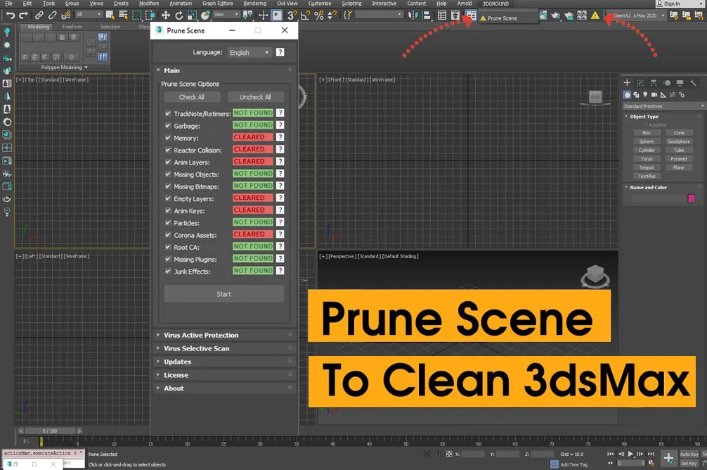 Top 12 3Ds Max Plugins for Visualization in 2026 Prune Scene plugin interface used to clean and optimize scenes in 3Ds Max