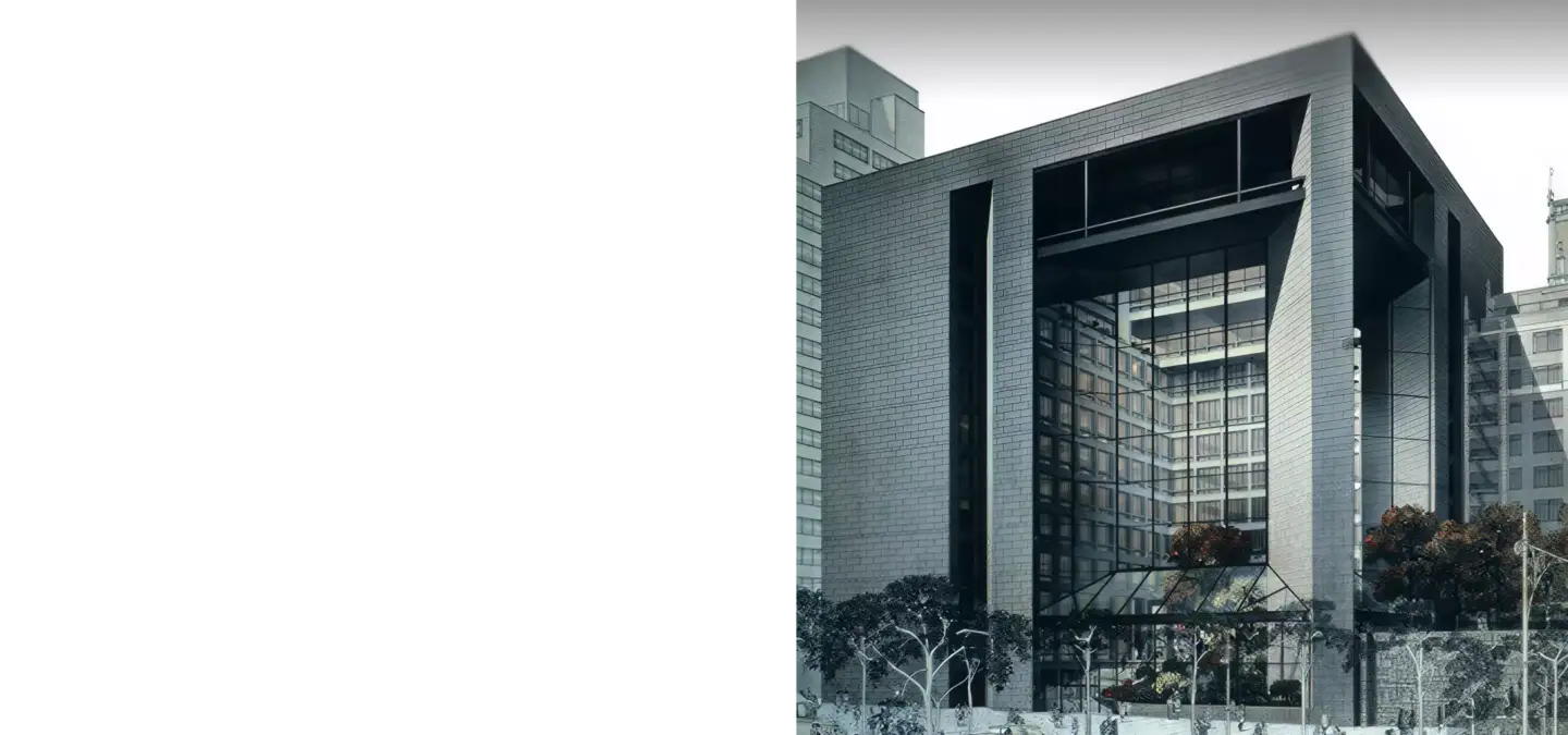 Modern building facade render illustrating History of architectural visualization with detailed glass structure