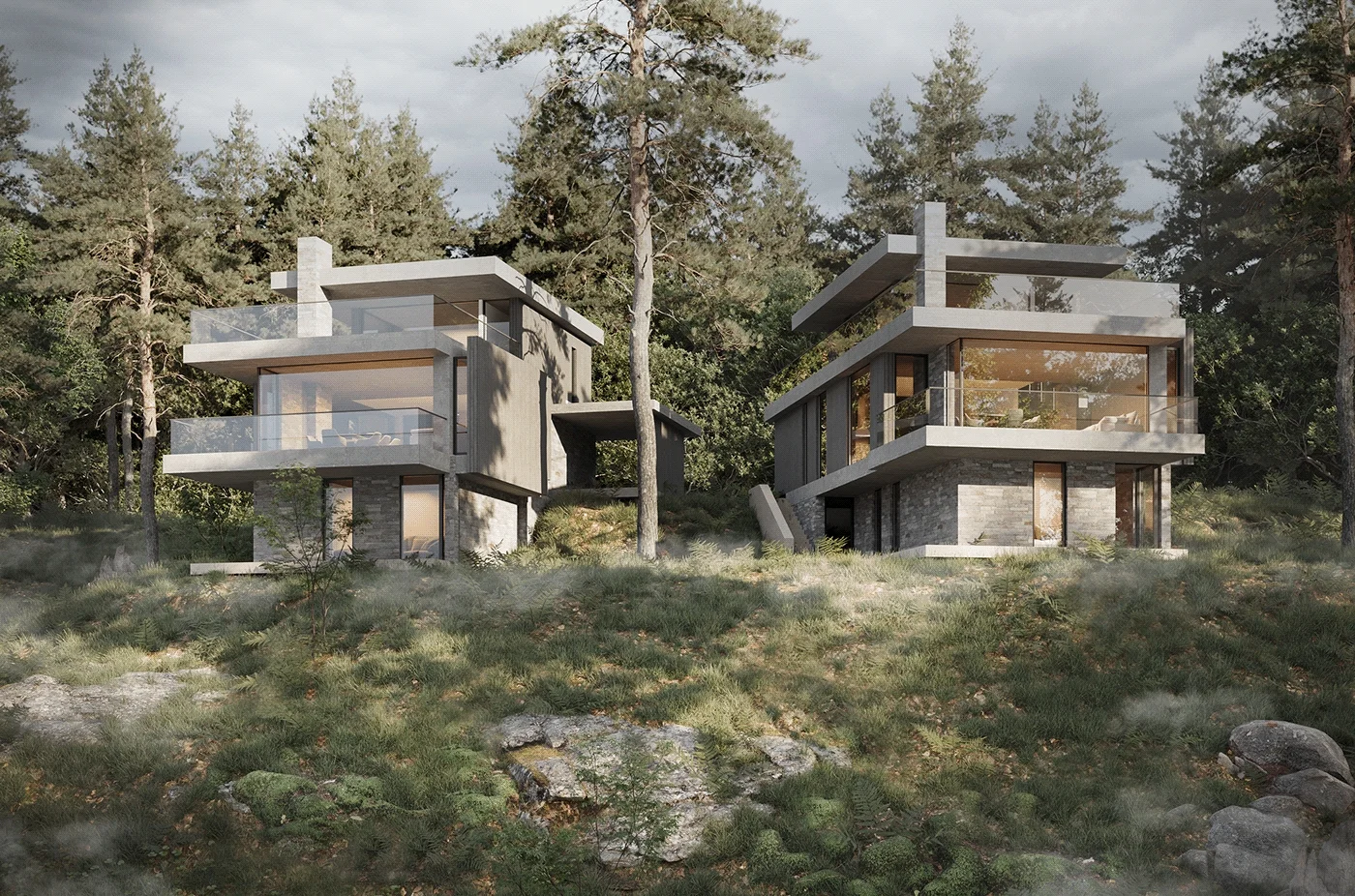 The Best 3D Visualization Studios in Norway Residential architectural CGI of modern houses in a Norwegian forest setting