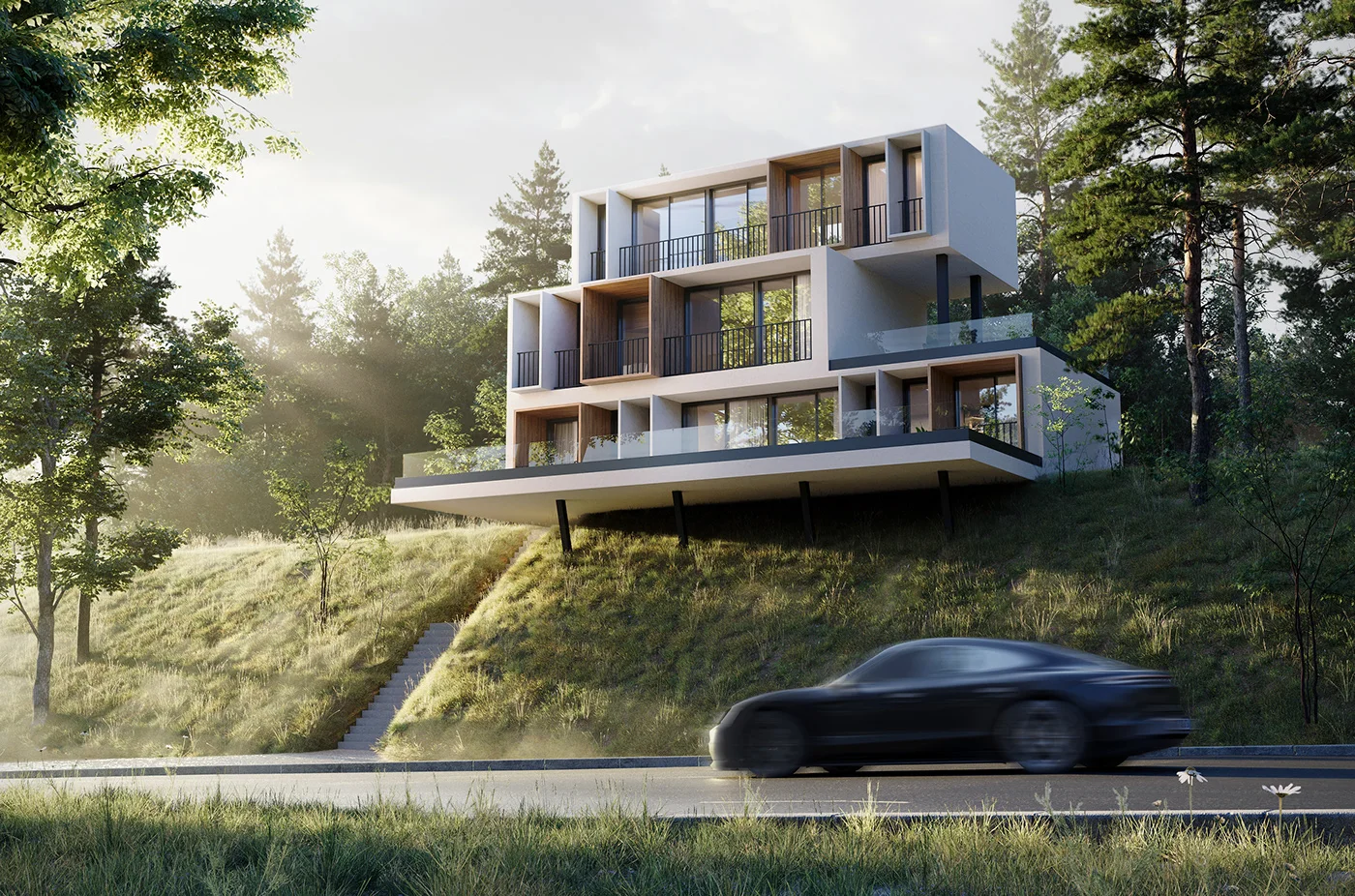 The Best 3D Rendering Companies in Sweden, Ranked Exterior 3D rendering of a modern Scandinavian residential building by a Sweden-serving visualization studio