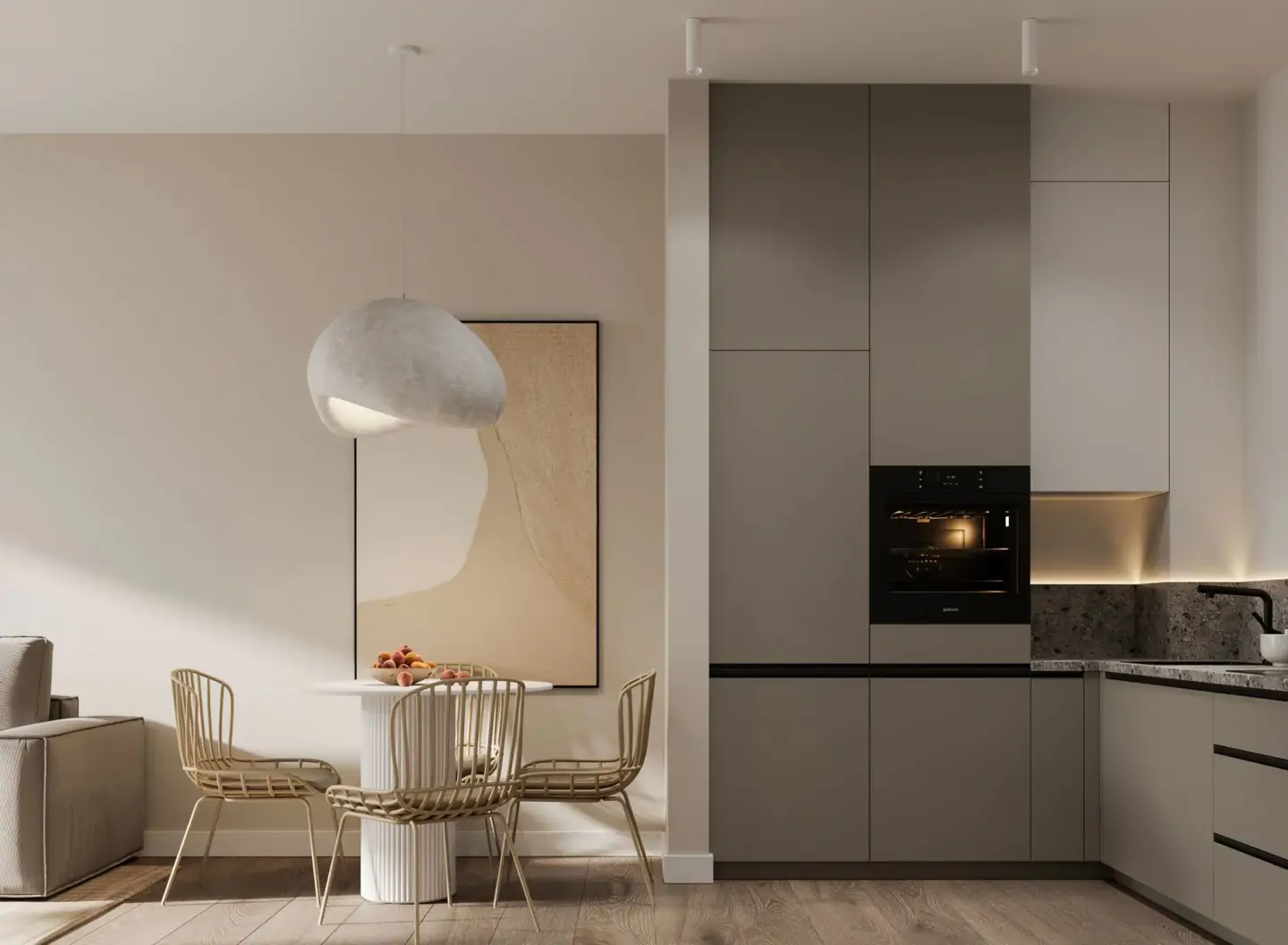 Best 3D Rendering Companies in the Czech Republic Modern kitchen and dining area 3D rendering with realistic residential visualisation.