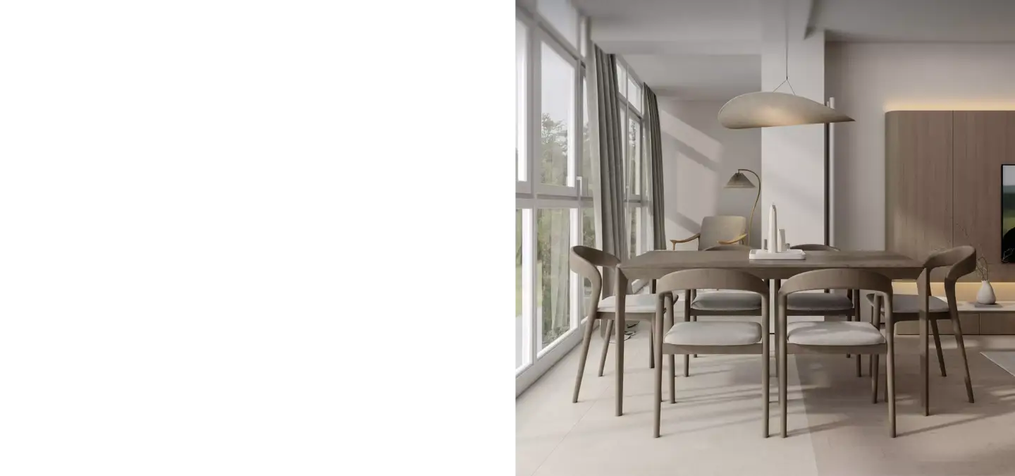 Minimal dining room with table and chairs, top 5 3D visualization studios on the hungarian market