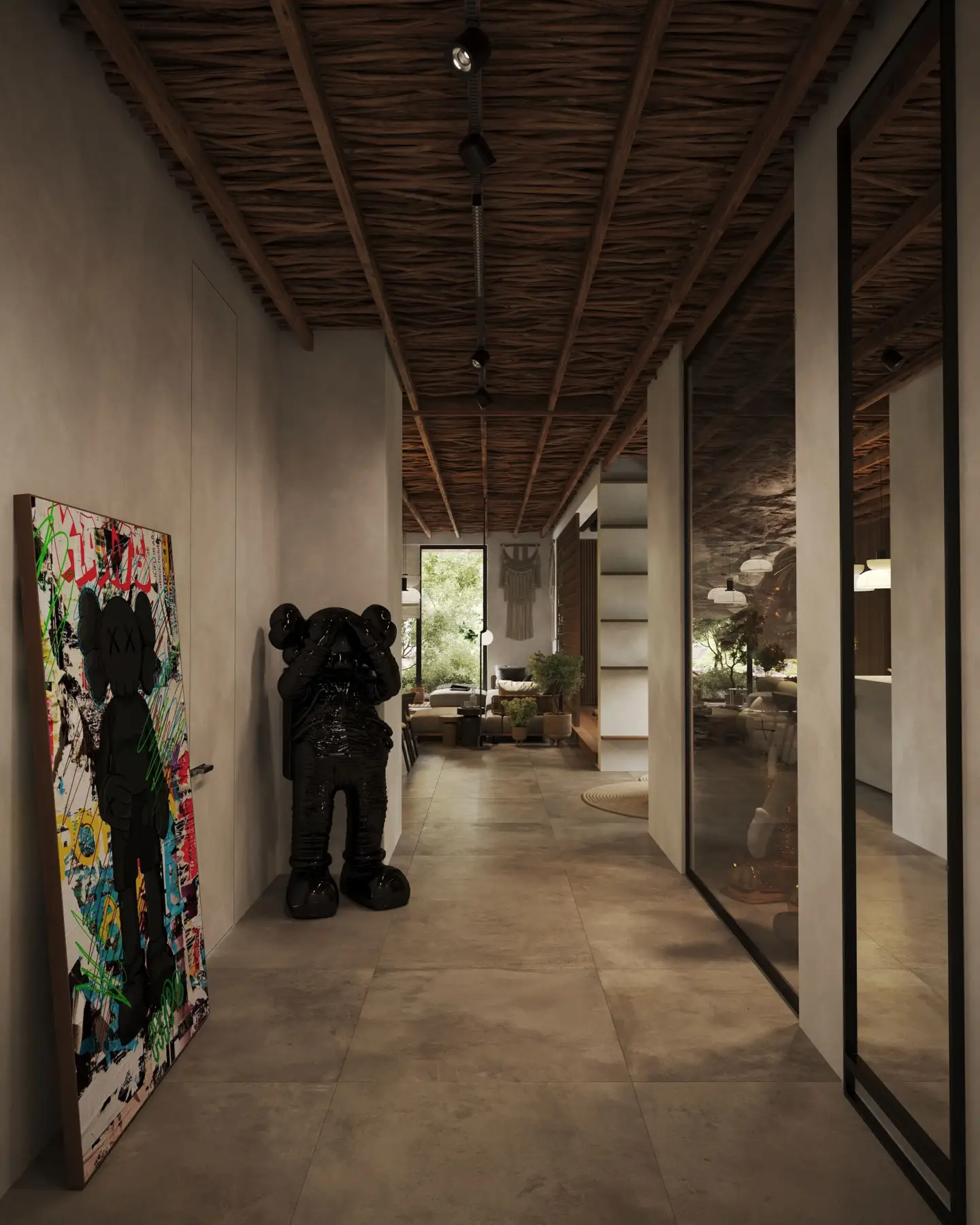 Top 3 interior renders on Bali from 3D studios Bali Serenity interior rendering by Maverick Frame Studio, corridor design with 3D visualization and studio ratings