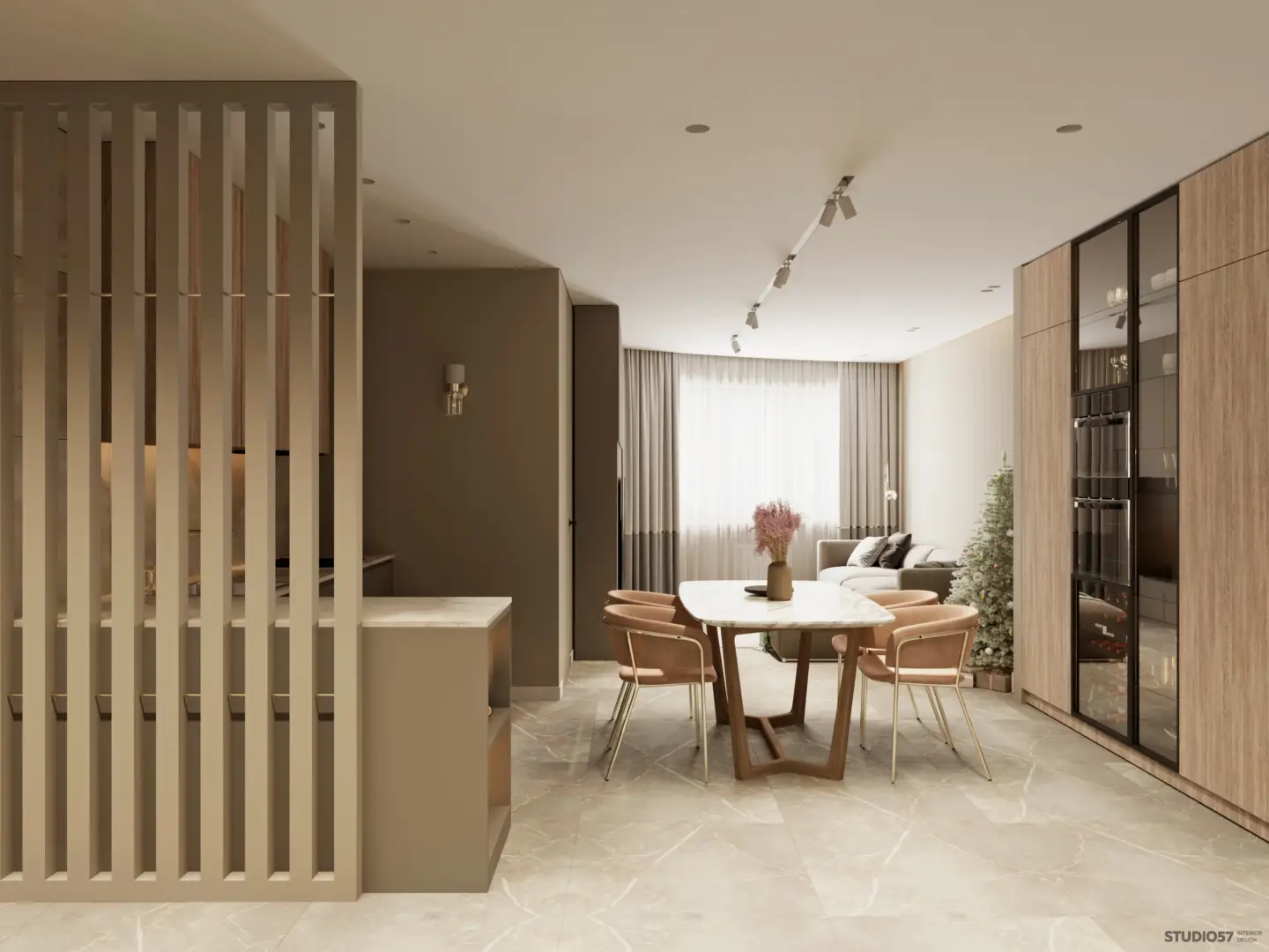Best 3D Rendering Companies in Ireland Interior rendering of a modern dining and living space with soft lighting produced by a leading Ireland 3D visualization studio
