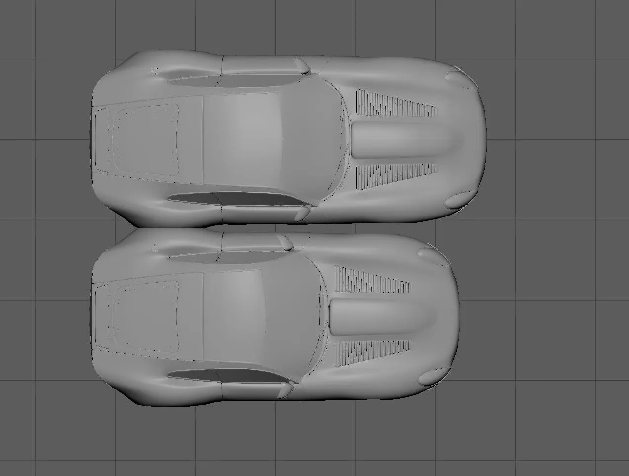Creating A Custom 3D Car Model In Maya Top-down view of a custom 3D car model showing overall shape and proportions in Maya.
