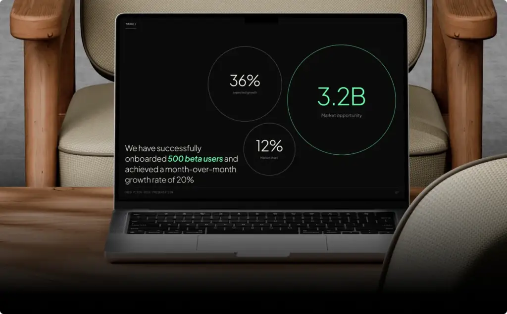 Presentation design portfolio example, pitch deck slide created by Maverick Frame Studio