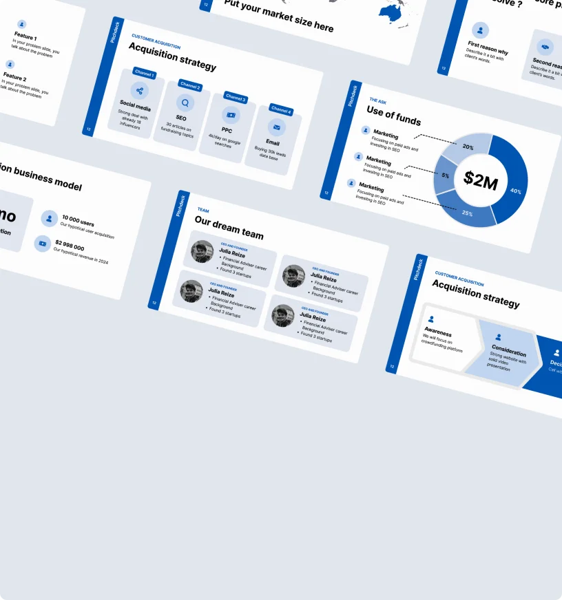 Presentation design portfolio example, pitch deck slide created by Maverick Frame Studio
