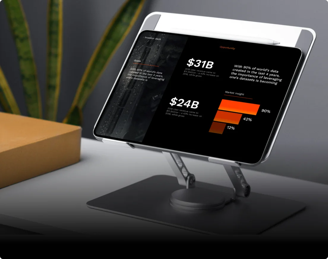 Presentation design portfolio example, pitch deck slide created by Maverick Frame Studio