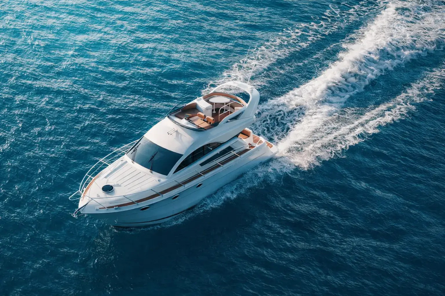 Top Yacht Rendering Studios — Best Yacht Visualization & 3D Renders Sport motor yacht moving at speed across open sea leaving a defined wake