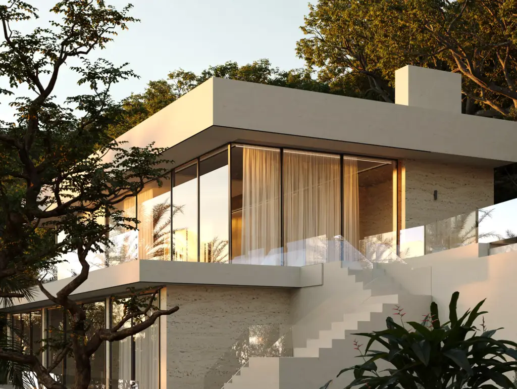 Modern house surrounded by greenery