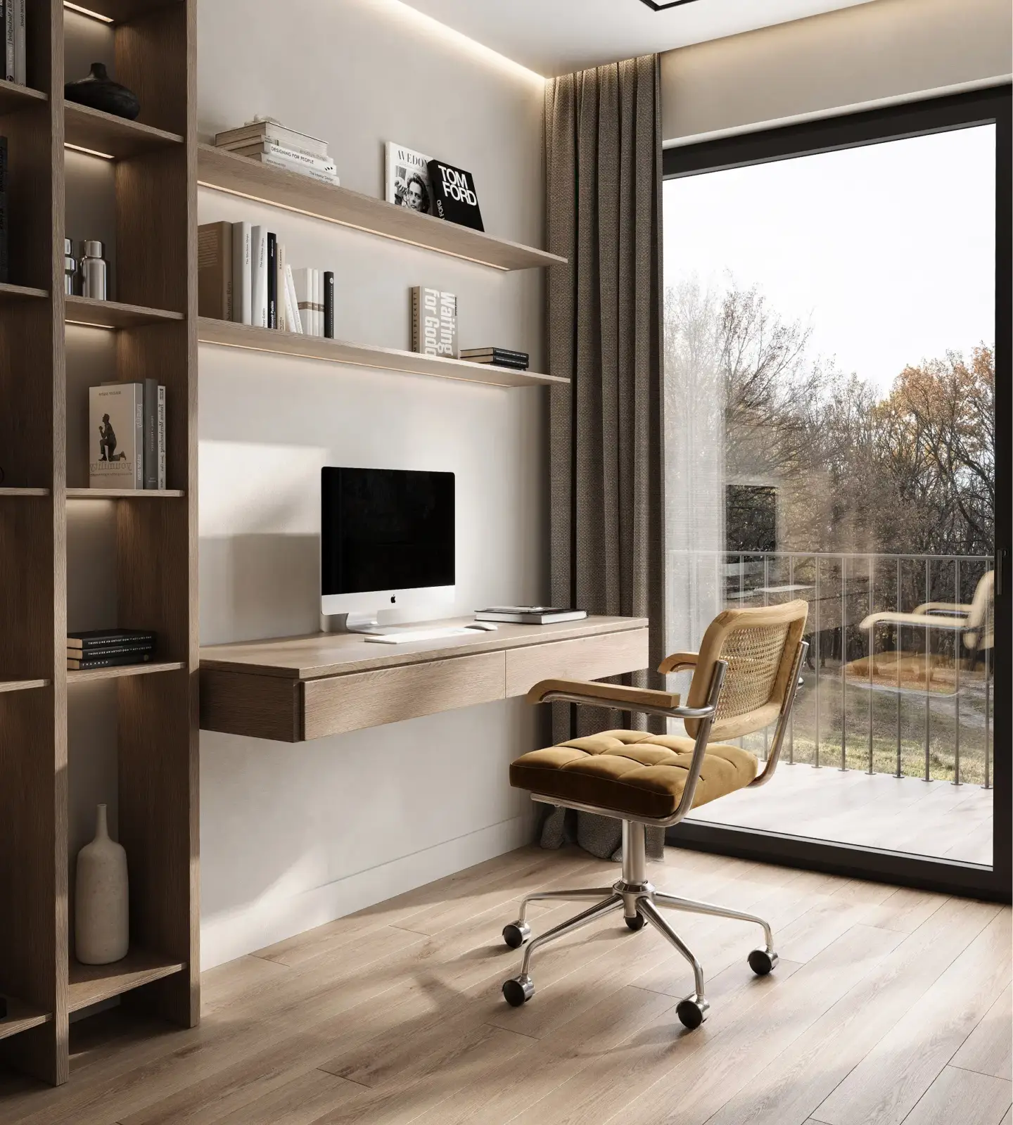 Best 3D Rendering Software for Interior Design in 2026 Home office visualized with 3D interior rendering software featuring natural daylight simulation