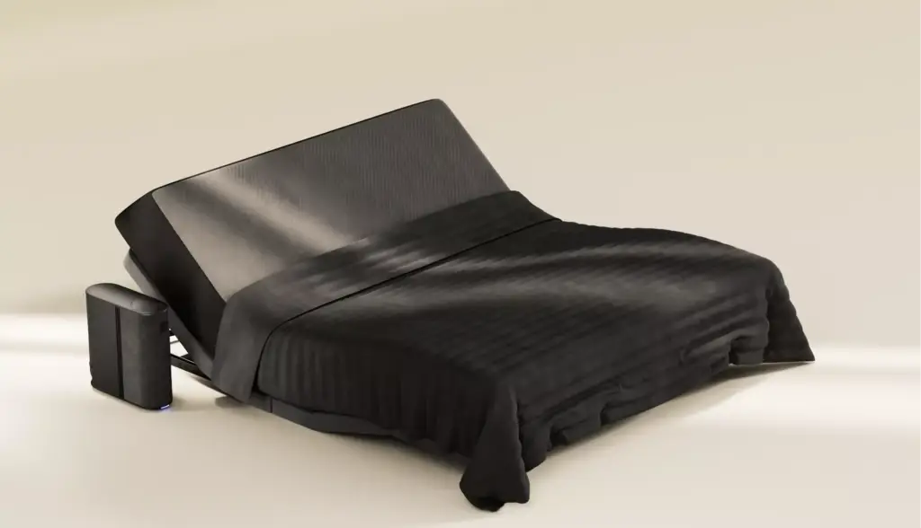 Animation for Sleep Accessories showing adjustable smart bed with ergonomic reclining mattress
