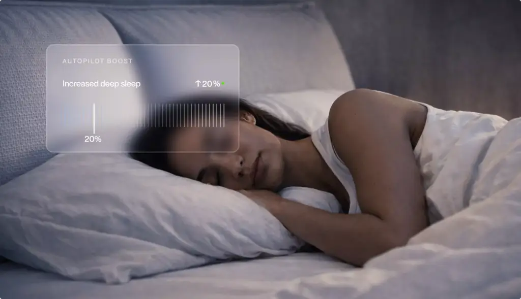 Animation for Sleep Accessories showing woman sleeping with smart deep sleep tracking interface