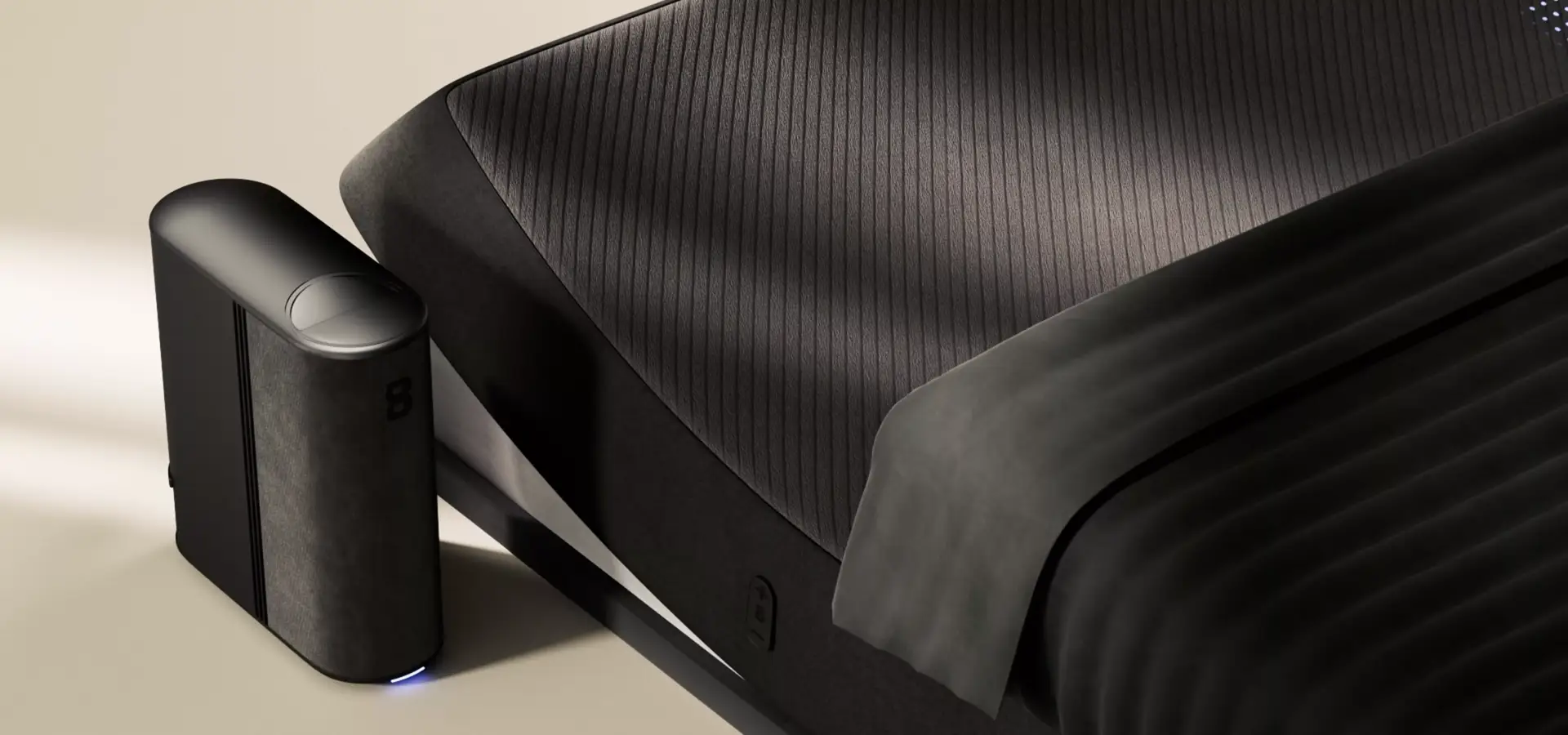 Animation for Sleep Accessories showing smart adjustable bed with integrated bedside device