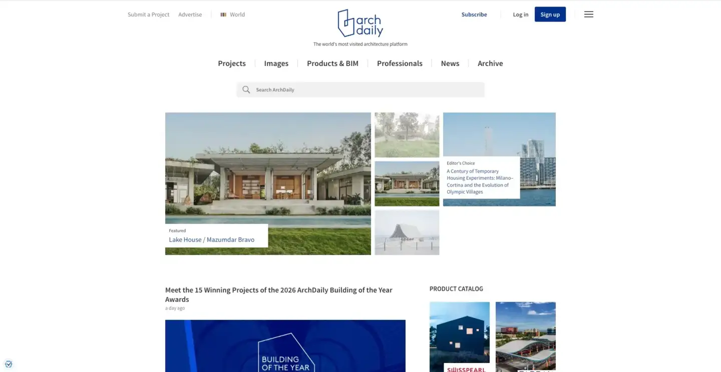 10 Best Architecture Blogs to Follow in 2026 ArchDaily homepage displaying architectural projects and building awards