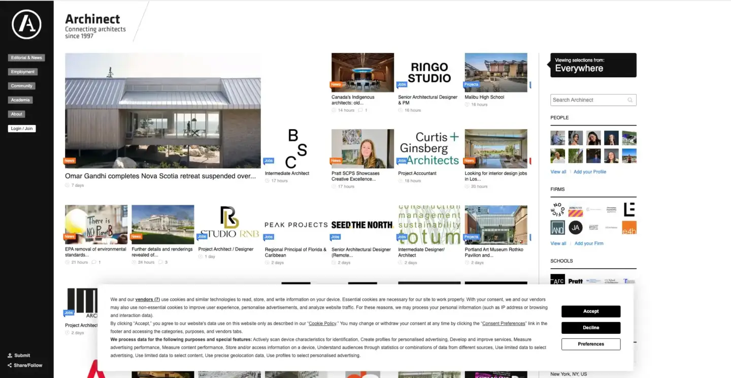 10 Best Architecture Blogs to Follow in 2026 Archinect homepage with architecture news and profession resources