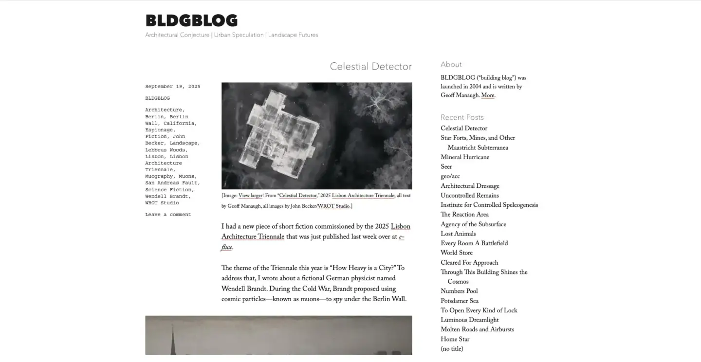 10 Best Architecture Blogs to Follow in 2026 BLDGBLOG article page focused on architectural theory and urban design