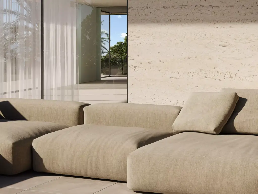 Close-up architectural detail render from the sun-optimized luxury villa CGI project