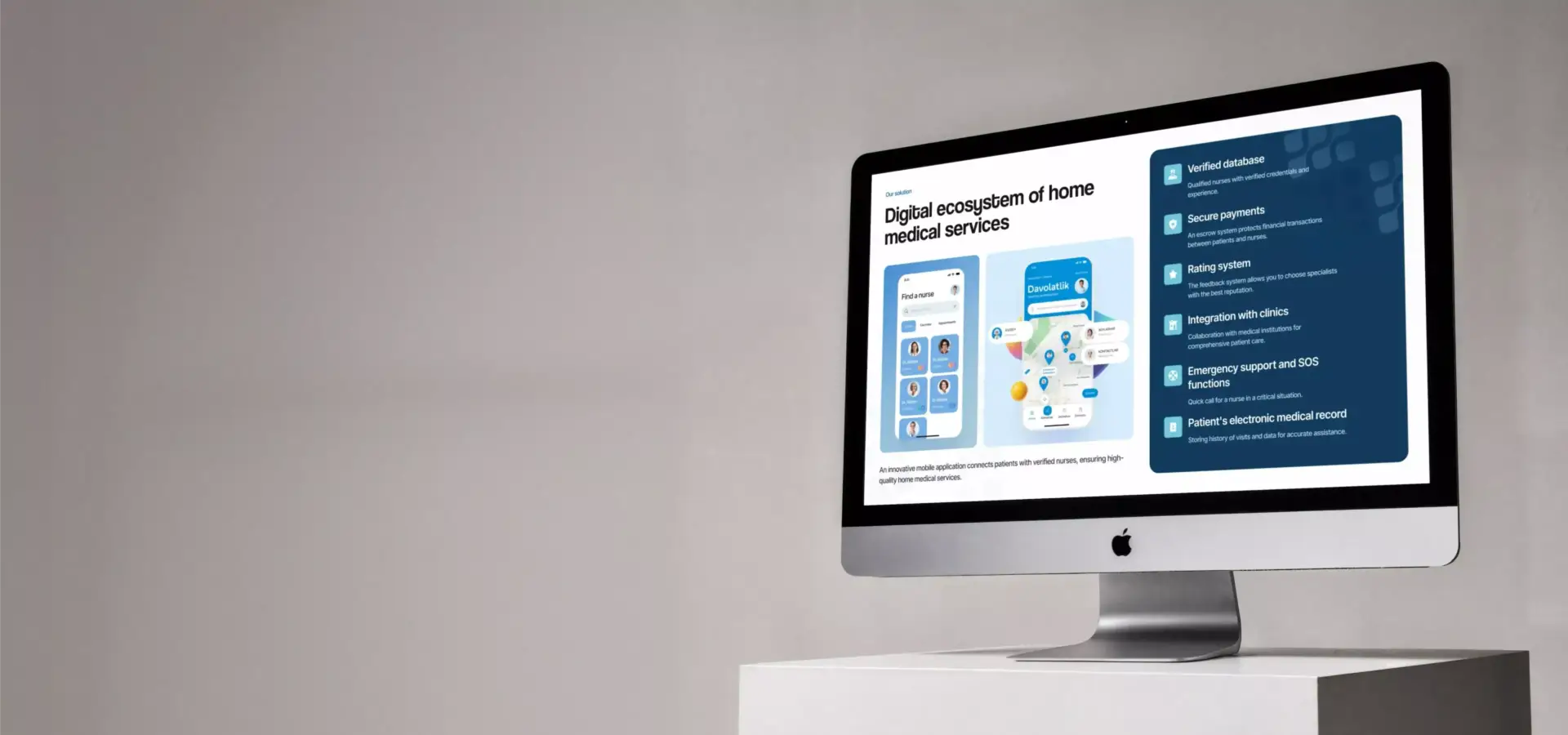 Home Nurse app dashboard on desktop screen showing digital health platform interface