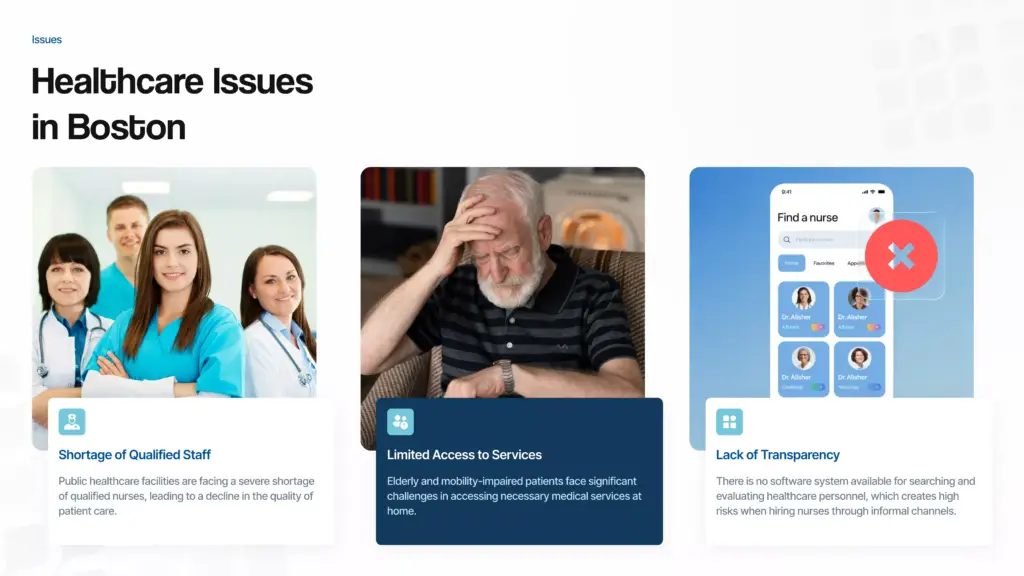 Healthcare challenges in Boston slide from the home nurse app presentation