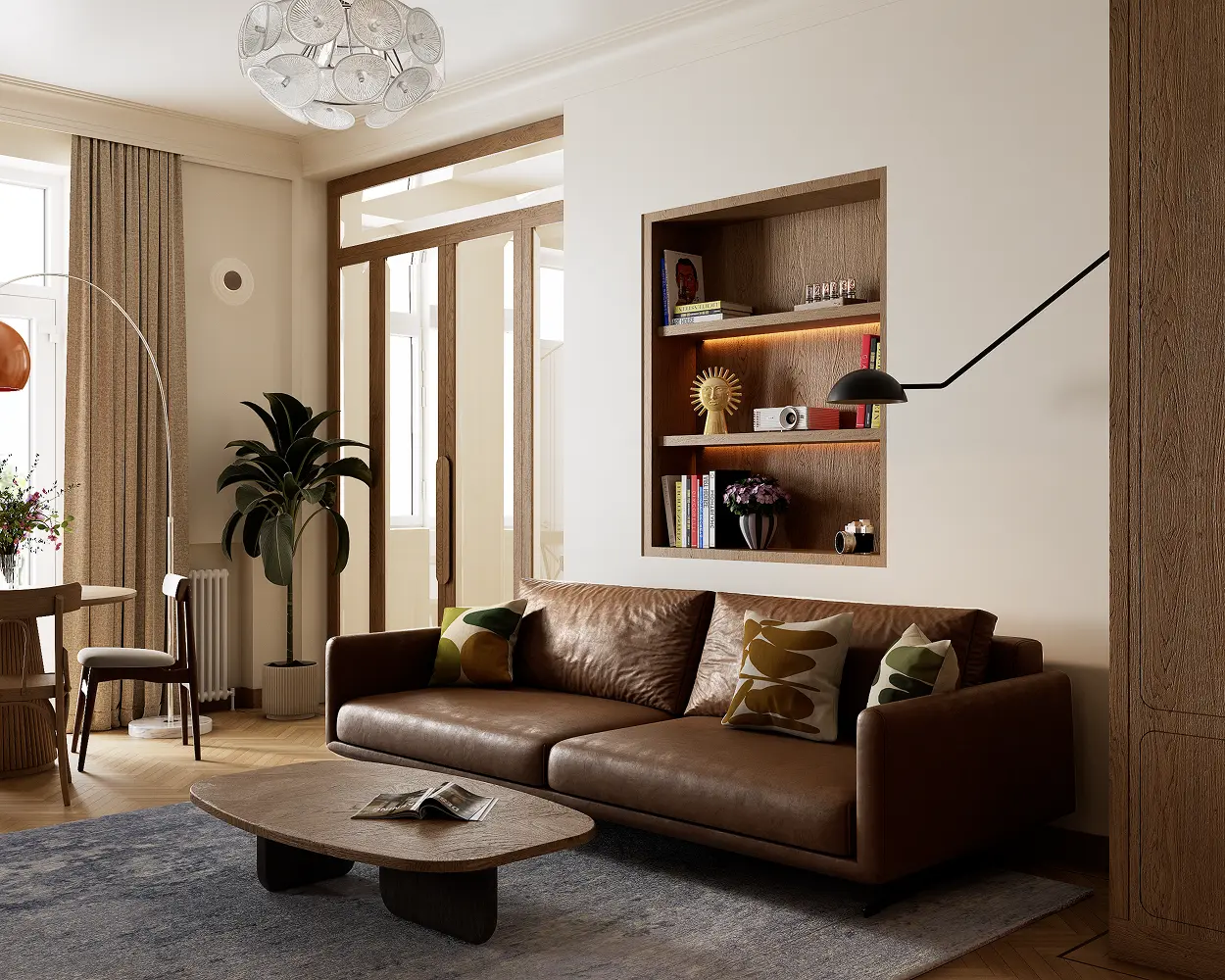 What Is 3D Visualization? Photorealistic interior 3D visualization of a living room with natural lighting