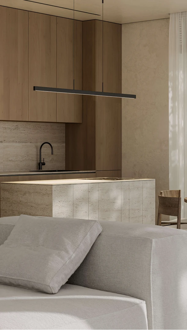 Living room interior rendering from the sun-optimized luxury villa CGI project