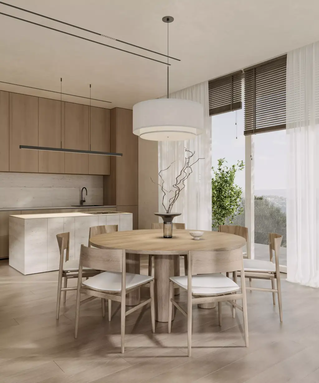 Living room interior rendering from the sun-optimized luxury villa CGI project
