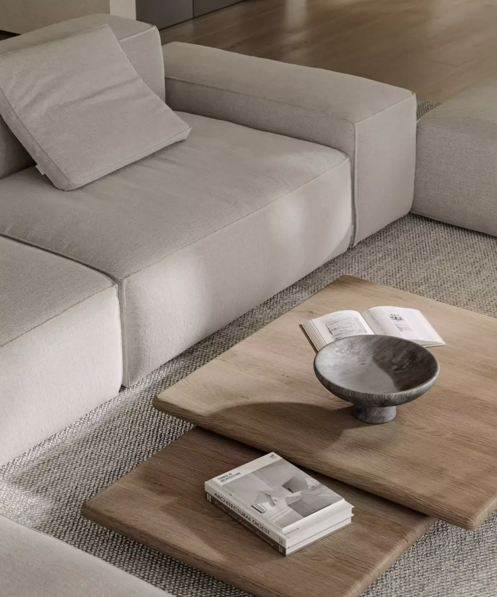Living room interior rendering from the sun-optimized luxury villa CGI project