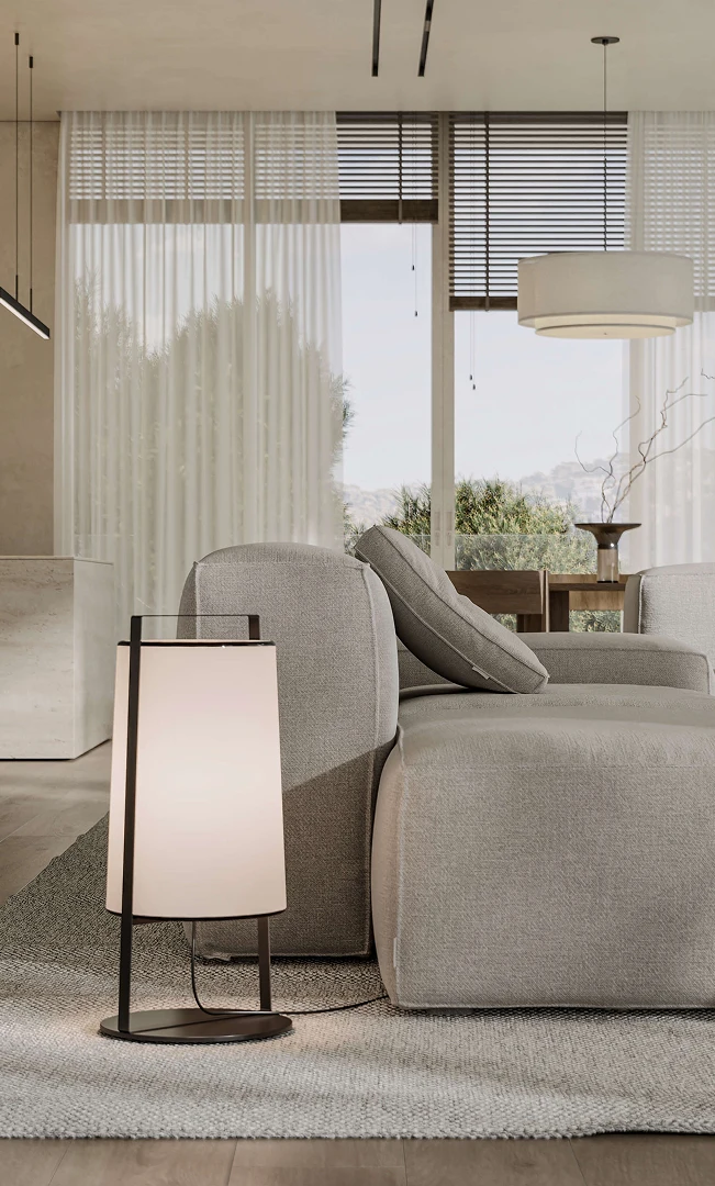 Living room interior rendering from the sun-optimized luxury villa CGI project