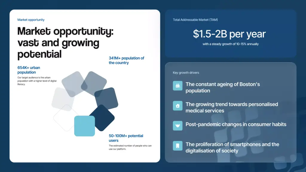 Market opportunity overview slide from the home nurse app pitch deck