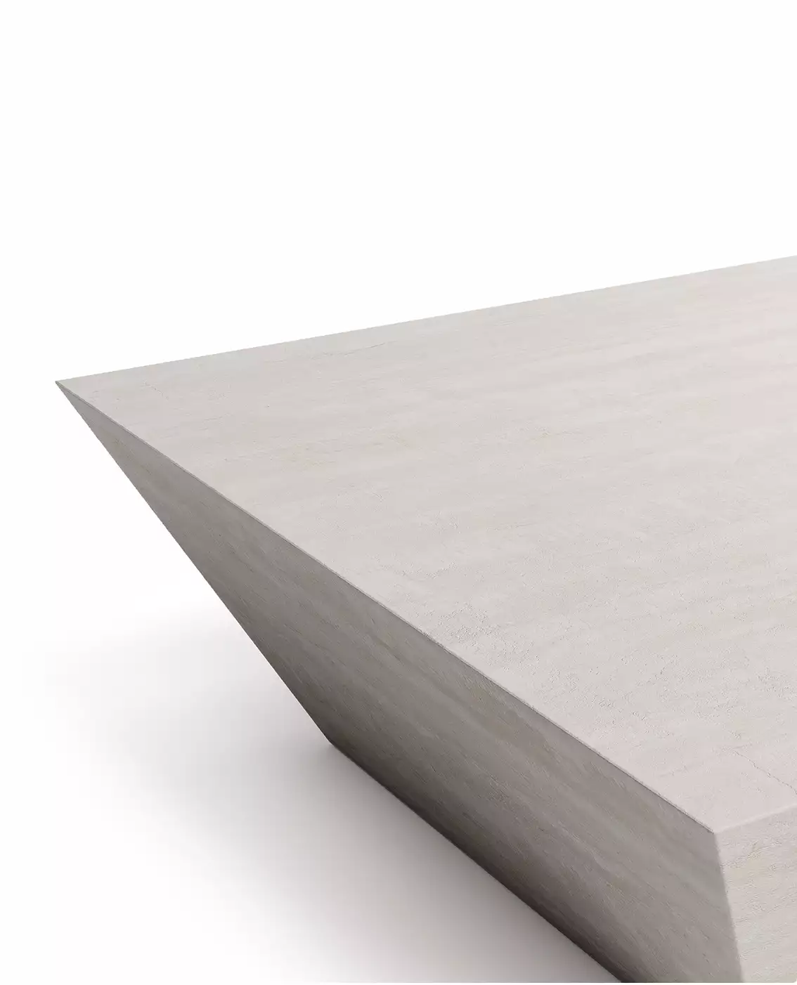 3D furniture rendering of light stone geometric coffee table corner isolated on minimal background