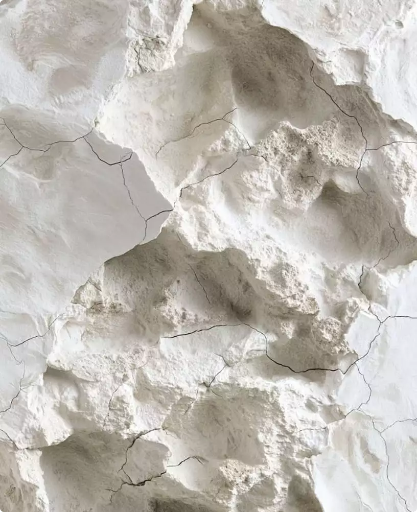 3D furniture rendering stone plaster texture with cracks and rough sculpted surface detail