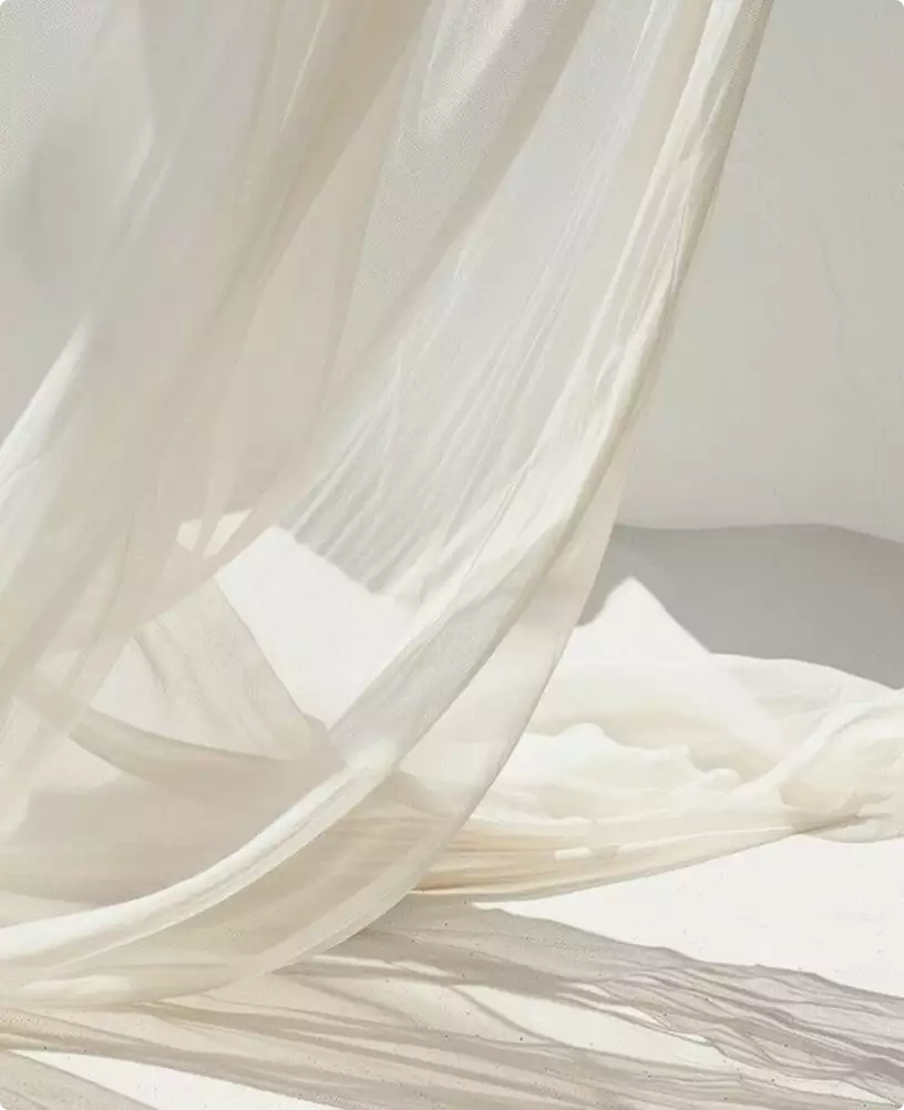 Apartment renderings sheer white curtain fabric flowing in soft light creating delicate shadows