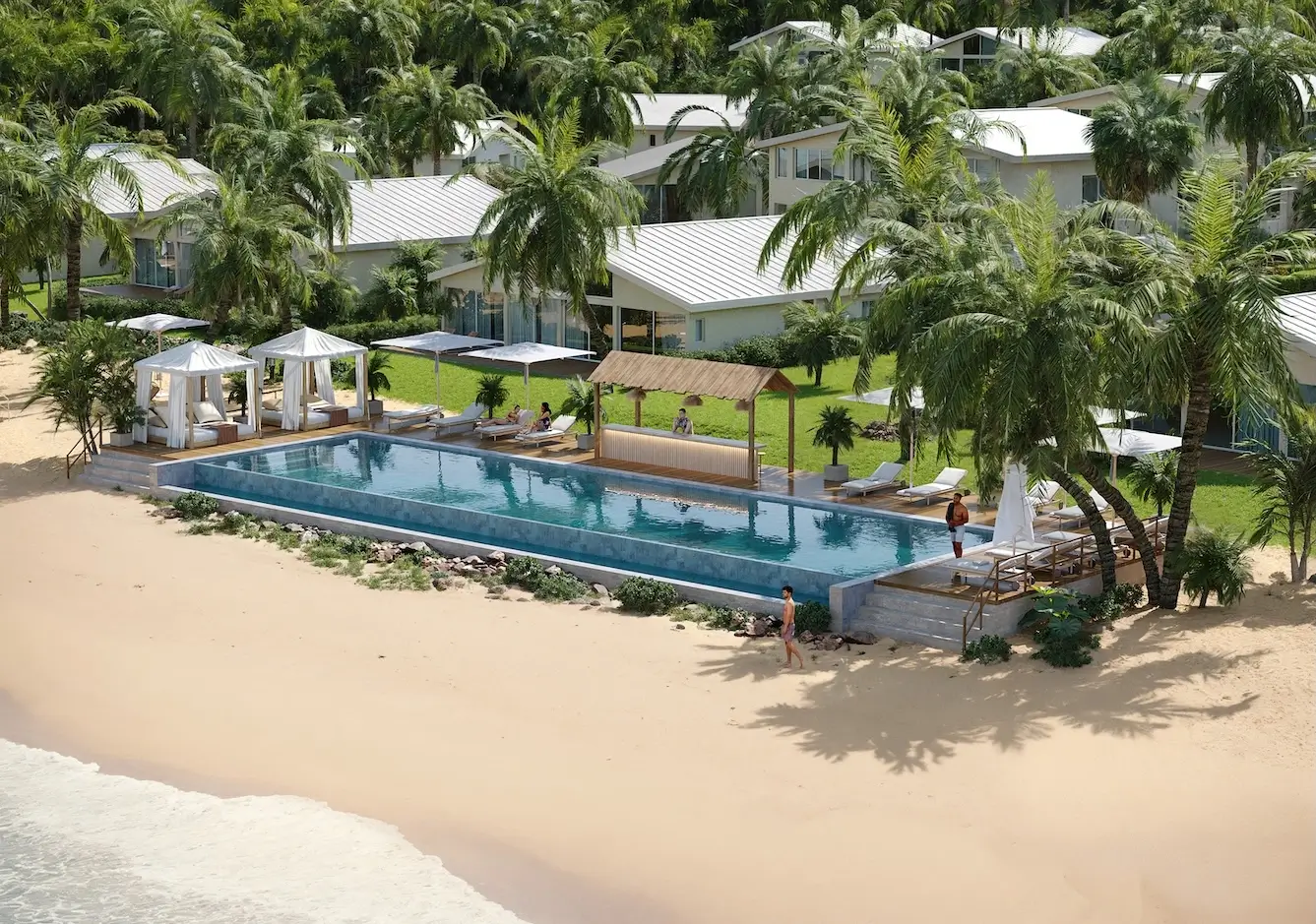 3D Rendering in San Francisco: Architectural Visualization Services for Modern Development Beachfront resort masterplan created with 3D rendering services in San Francisco and aerial views for real estate development