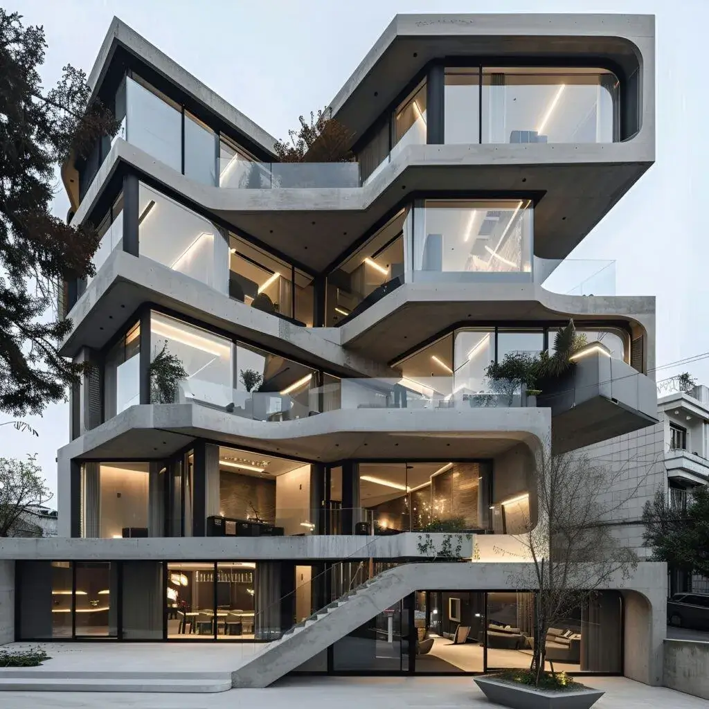 Architectural Styles Through History: 15 Types and How to Identify Them Contemporary residential building style with curved concrete terraces and large glass windows