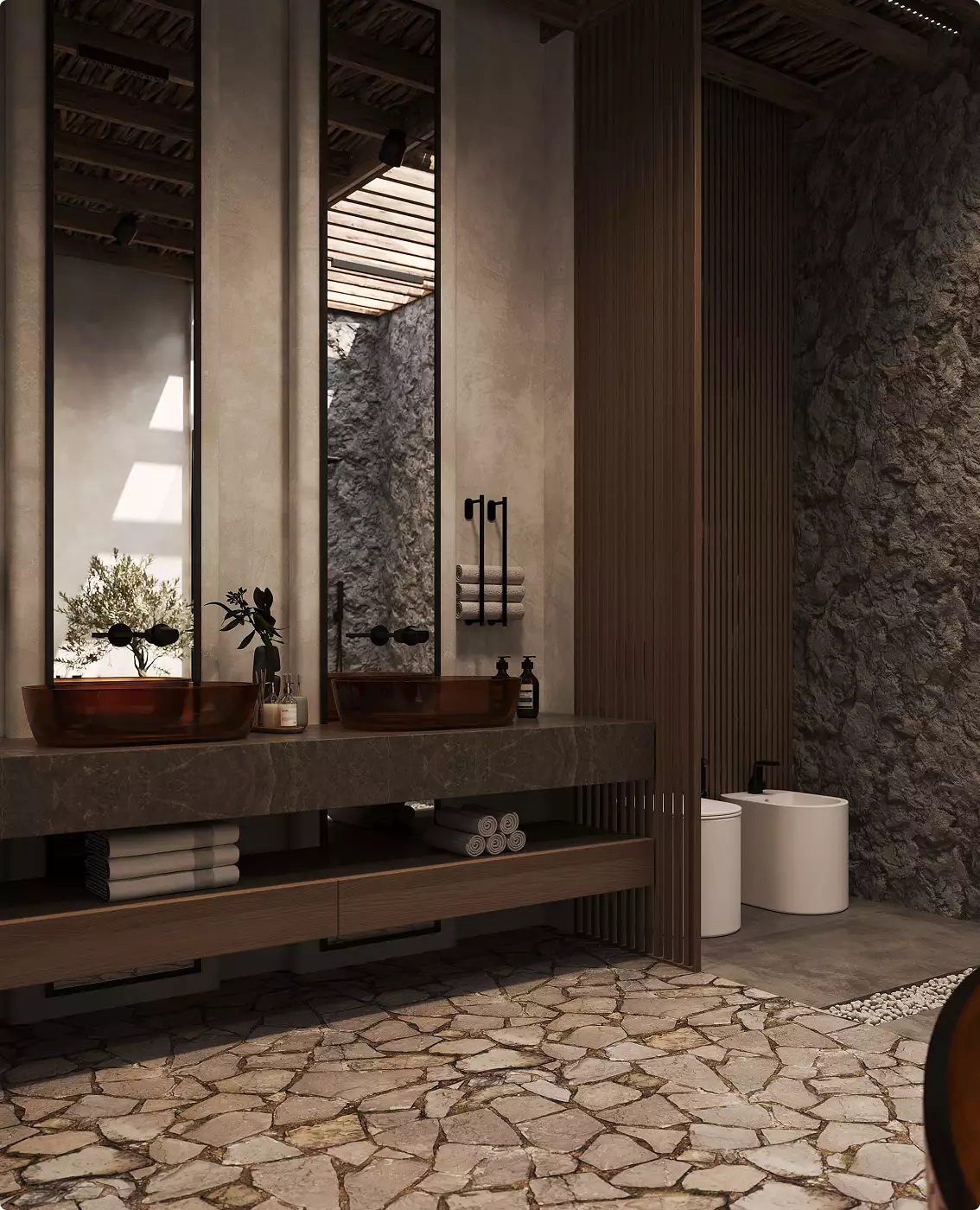 Luxury residence interior design render of a spa bathroom