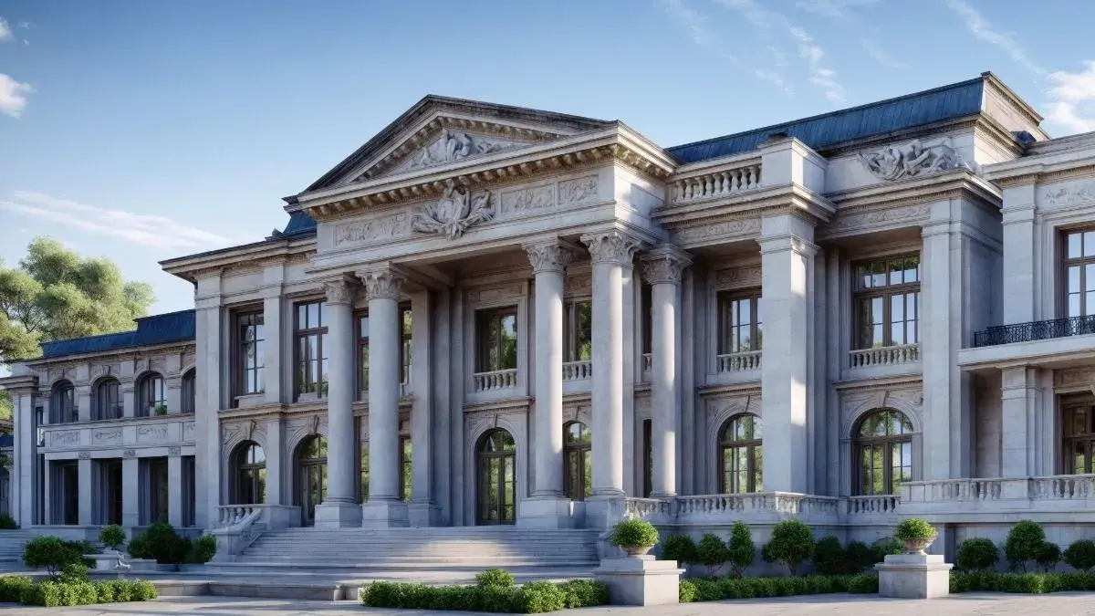 Estilos arquitectónicos: tipos, características y ejemplos Edificio de estilo clásico con columnas y frontón, base de los estilos arquitectónicos occidentales