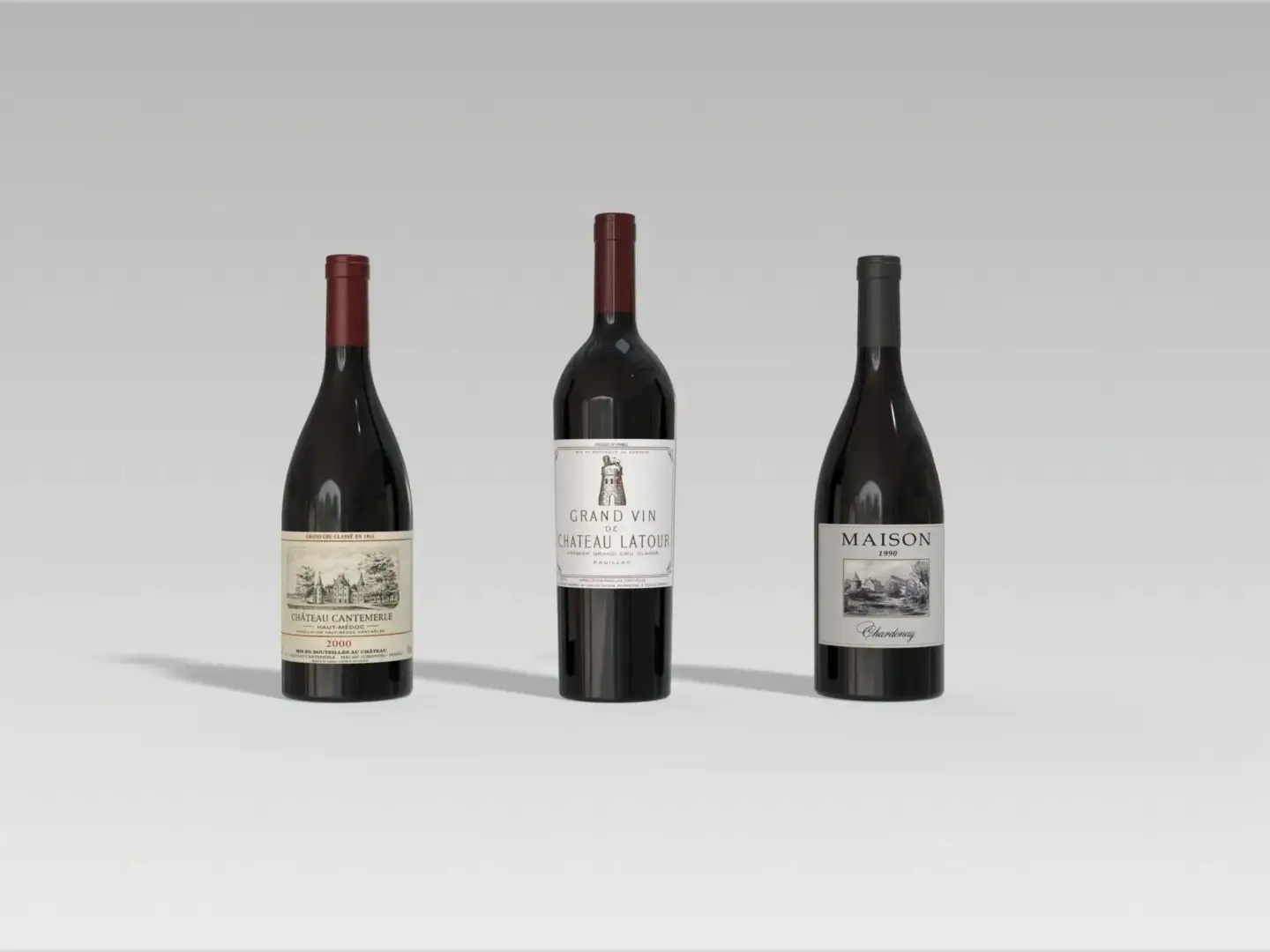 3D Rendering Pricing Guide: How Much Do 3D Renderings Cost in 2026 Three wine bottles on a clean studio background, 3D product rendering cost reference
