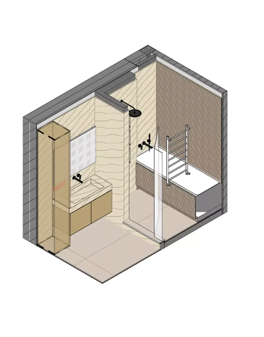 3D Floor Plan Rendering Services bathroom rendering with shower, vanity, and bathtub