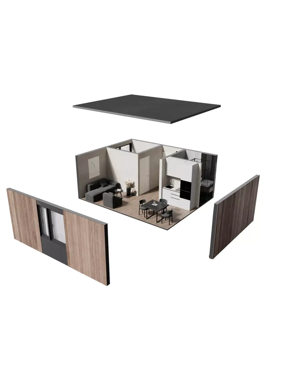 3D Floor Plan Rendering Services exploded studio apartment with dining and bathroom