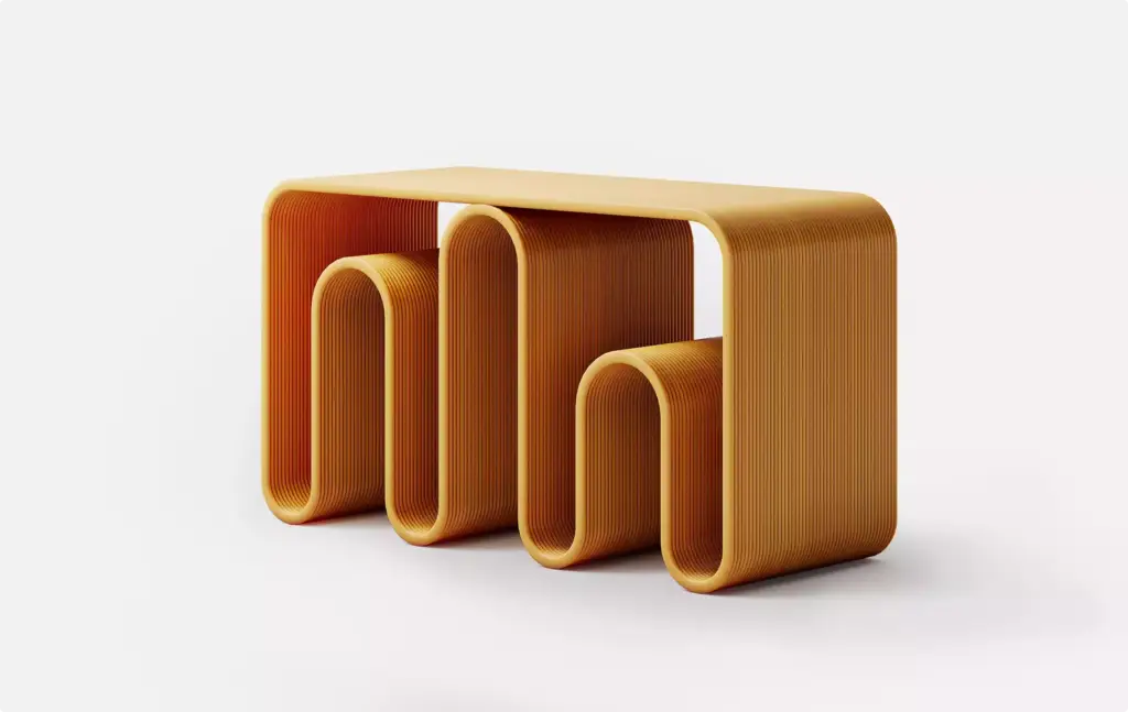 3D Furniture Rendering Portfolio sculptural wood side table with curved layered design