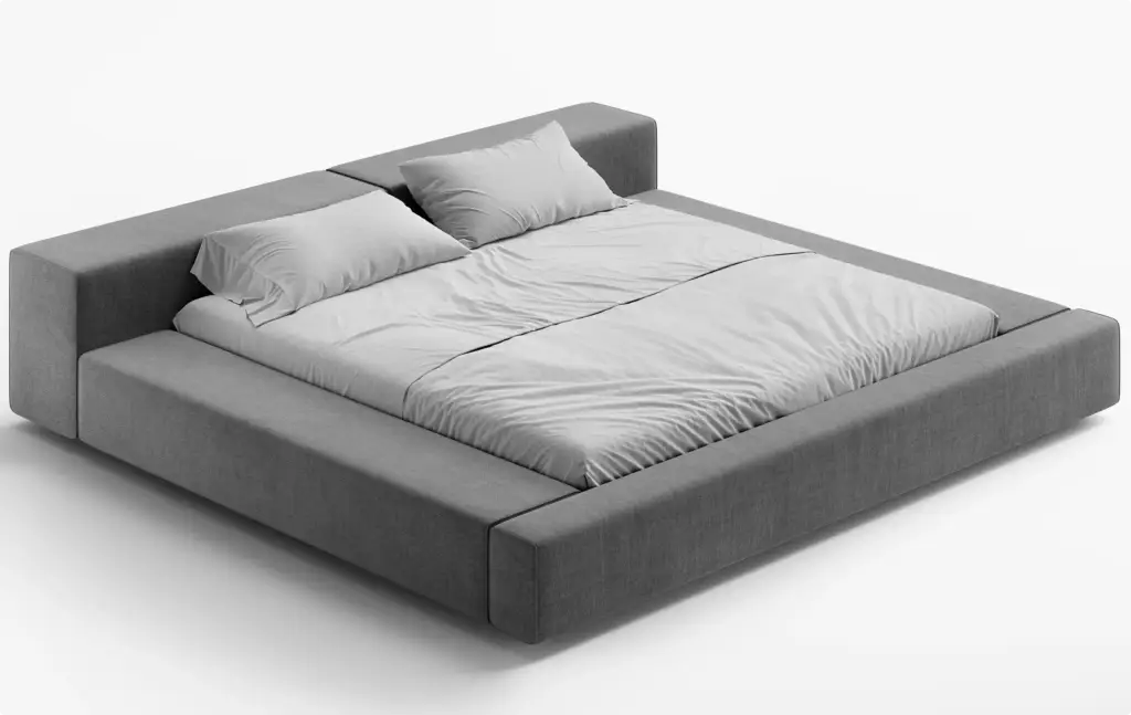 3D Furniture Rendering Portfolio modern gray platform bed with minimalist design