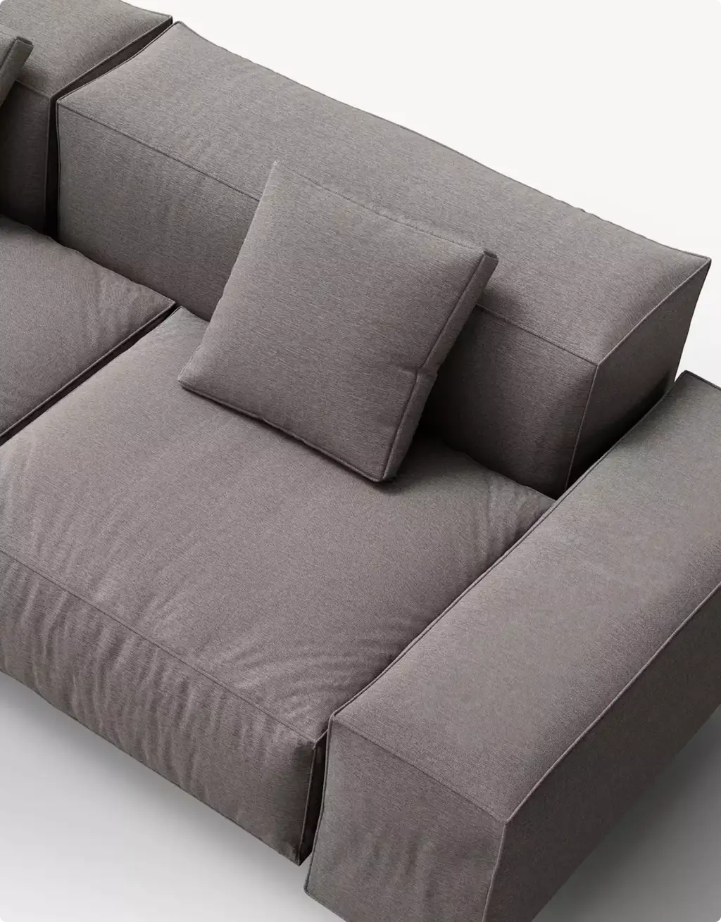 3D Furniture Rendering Portfolio close view of gray modular sofa and cushion detail