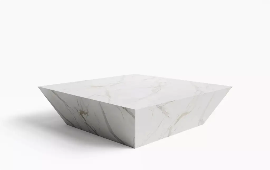 3D Furniture Rendering Portfolio white marble coffee table with angular geometric form