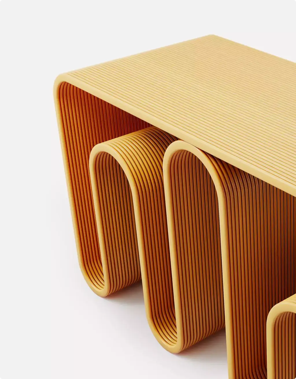 3D Furniture Rendering Portfolio close view of curved layered wood furniture detail