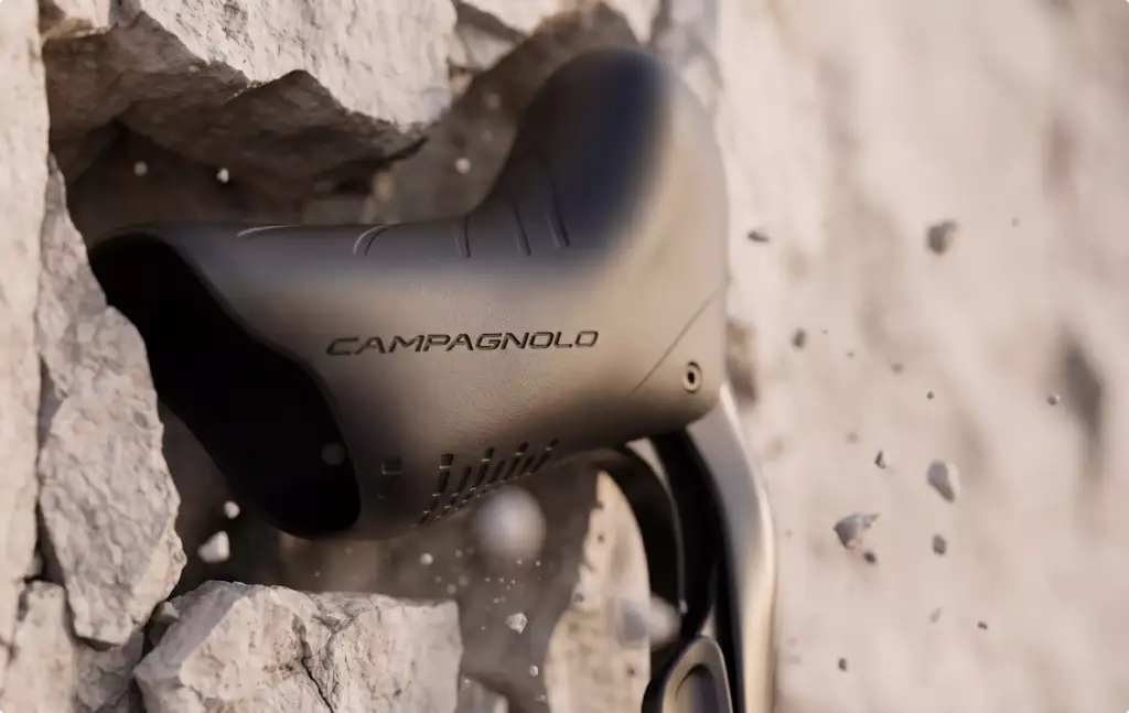 Black bicycle brake lever breaking through rock in 3D Product Animation Portfolio render