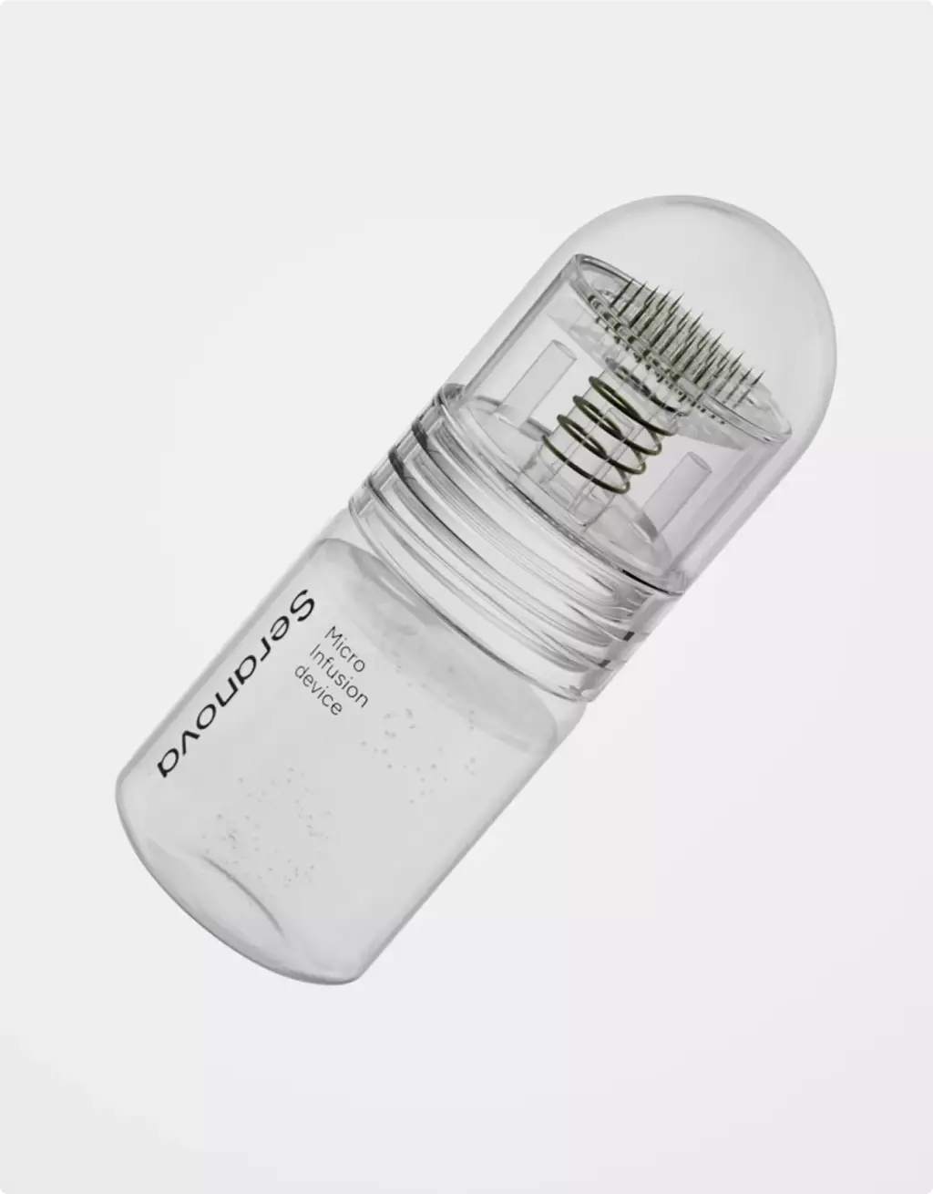 Transparent microneedle skincare device render for 3D Product Animation Portfolio on white background
