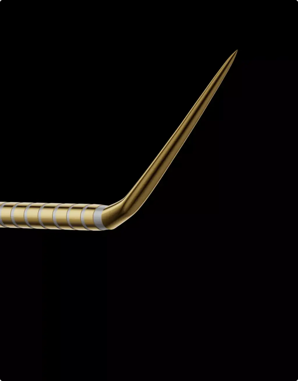 Gold curved precision tool render on black background for 3D Product Animation Portfolio