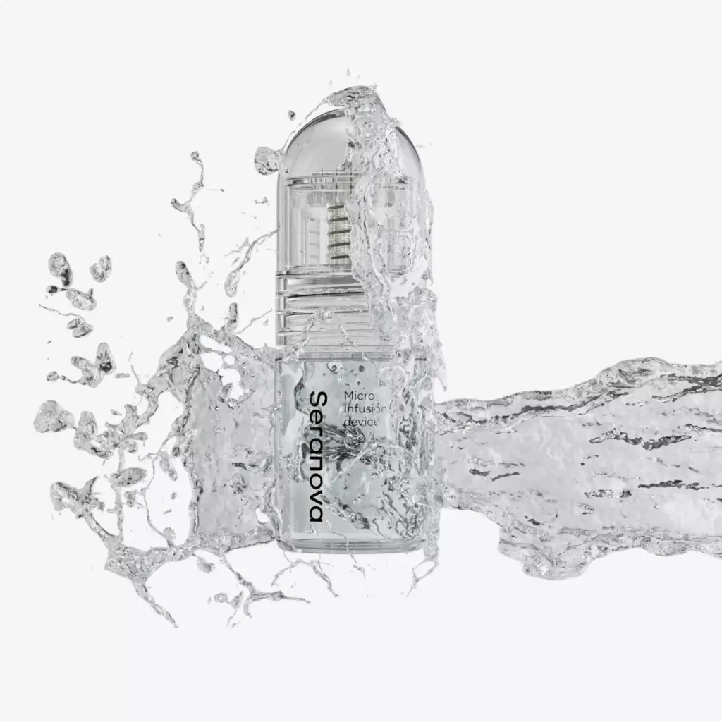 Transparent infusion device splash render for 3D Product Modeling Portfolio